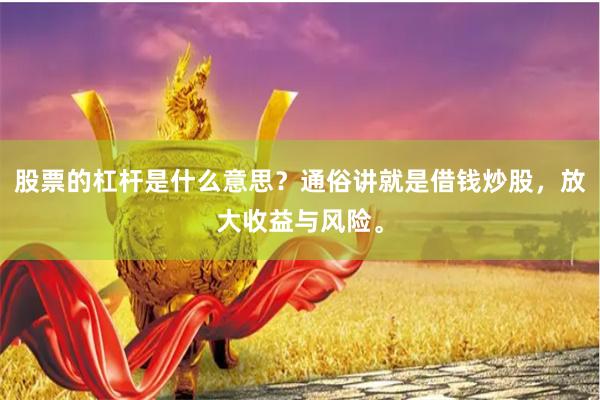 股票的杠杆是什么意思？通俗讲就是借钱炒股，放大收益与风险。